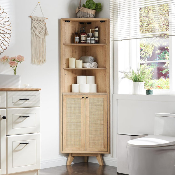 George Oliver Kontney Freestanding Rattan Bathroom Corner Cabinet with ...